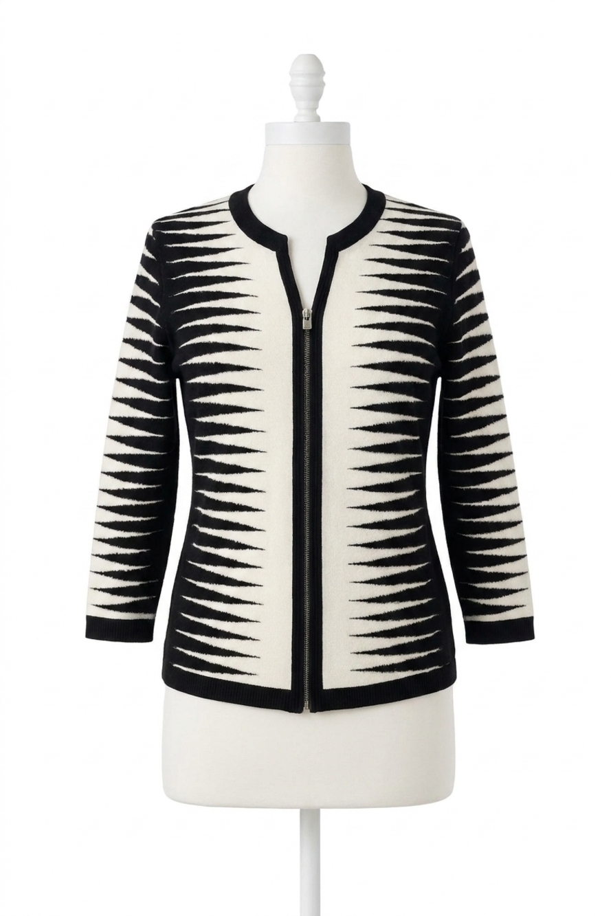 NEW ANGEL APPAREL zig zag zip up cardigan in black white